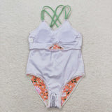 Floral Orange Hot Pink Girls Swimsuits