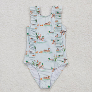 Duck Bluish-Green Girls Swimsuits