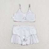 Pink Gray Camo Ruffles Girls Swimsuits