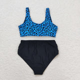 Leopard Print Blue Black Adult Swimsuits