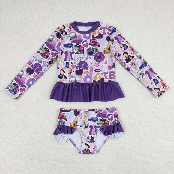 12-18M--14-16T Heart Singer Purple Ruffles Girls Swimsuits