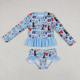 12-18M--14-16T 1989 Singer Blue Ruffles Girls Swimsuits