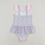 Floral Pink Ruffles Girls Swimsuits