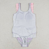 Floral Pink Ruffles Girls Swimsuits