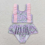 Floral Pink Ruffles Girls Swimsuits