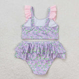 Floral Pink Ruffles Girls Swimsuits