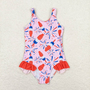 Fireworks Popsicle Pink Girls 4th of July Swimsuits