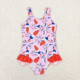 Fireworks Popsicle Pink Girls 4th of July Swimsuits