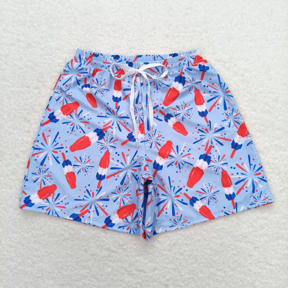 Adult Fireworks Popsicle Blue 4th of July Swimming Trunks