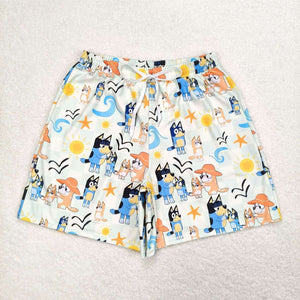 Adult Cartoon Dogs Plaid Swimming Trunks