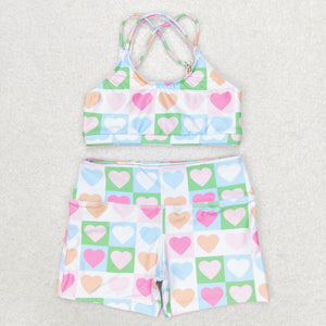 Colorful Heart Plaid Shorts Girls Swimsuits