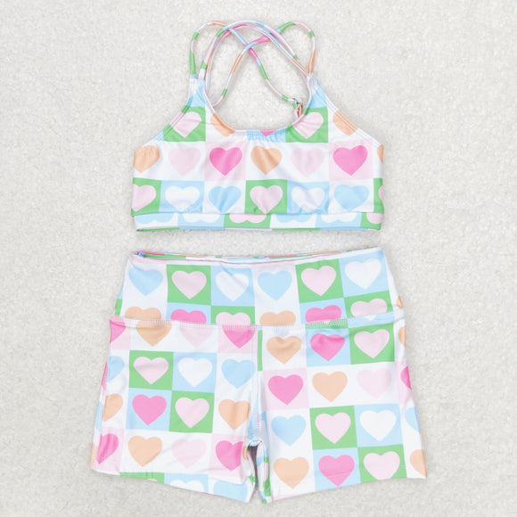 Colorful Heart Plaid Shorts Girls Swimsuits