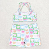 Colorful Heart Plaid Shorts Girls Swimsuits