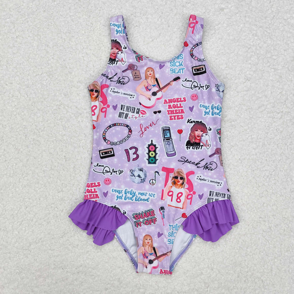 12-18M--14-16T 1989 Singer Purple Girls Swimsuits