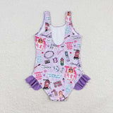 12-18M--14-16T 1989 Singer Purple Girls Swimsuits