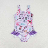 12-18M--14-16T 1989 Singer Purple Girls Swimsuits