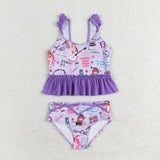 12-18M--14-16T 1989 Singer Purple Ruffles Girls Swimsuits