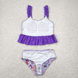 12-18M--14-16T 1989 Singer Purple Ruffles Girls Swimsuits