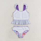 12-18M--14-16T 1989 Singer Purple Ruffles Girls Swimsuits