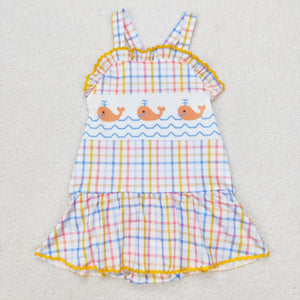 Whale Colorful Plaid Girls Swimsuits