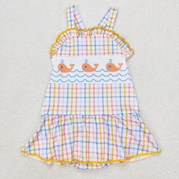 Whale Colorful Plaid Girls Swimsuits