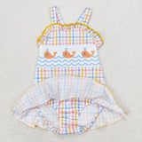 Whale Colorful Plaid Girls Swimsuits