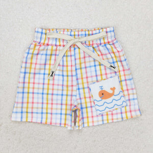 Whale Colorful Plaid Boys Swimming Trunks