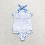 Sea Turtle Blue Ruffles Girls Swimsuits