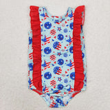 Smile Stars Blue Girls 4th of July Swimsuits