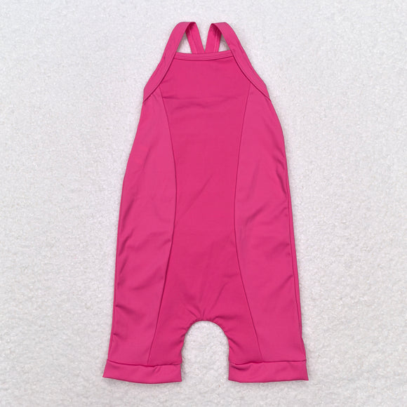Solid Dark Pink Girls Athletic Jumpsuit