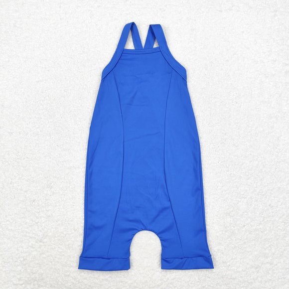 Solid Blue Girls Athletic Jumpsuit