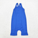 Solid Blue Girls Athletic Jumpsuit