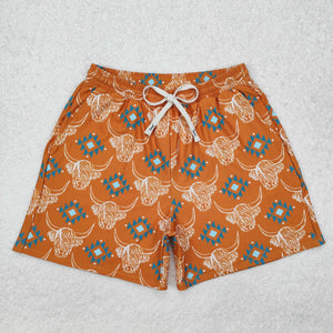 Adult Highland Cow Aztec Men Swimming Trunks