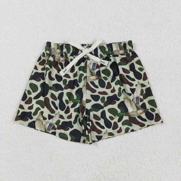 Kids Duck Camo Green Boys Swimming Trunks
