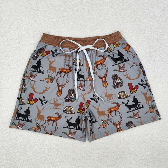 Adult Deer Duck Dog Gray Brown Men Swimming Trunks