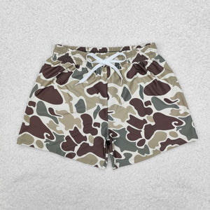 Kids Camo Brown Green Boys Swimming Trunks