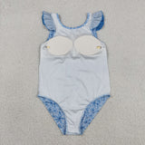 Floral Blue Ruffles Girls Swimsuits