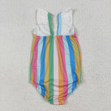 Colorful Stripe Dots Ruffles Girls Swimsuits