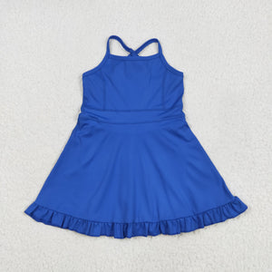 Solid Blue Athletic Shorts Girls Swimsuits