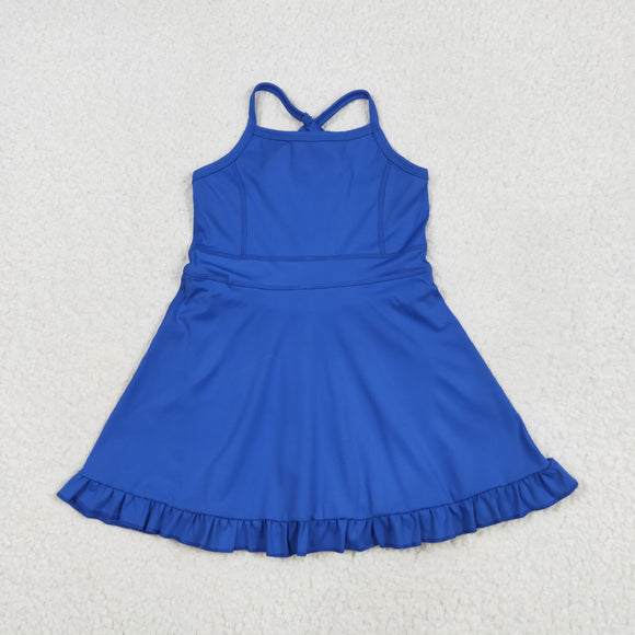 Solid Blue Athletic Shorts Girls Swimsuits