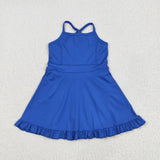 Solid Blue Athletic Shorts Girls Swimsuits
