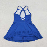 Solid Blue Athletic Shorts Girls Swimsuits