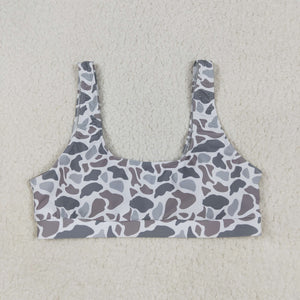 Gray Camo Adult Swimsuits-Top