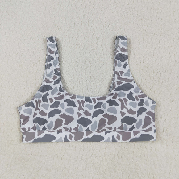 Gray Camo Adult Swimsuits-Top