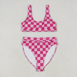 Hot Pink Plaid Adult Swimsuits