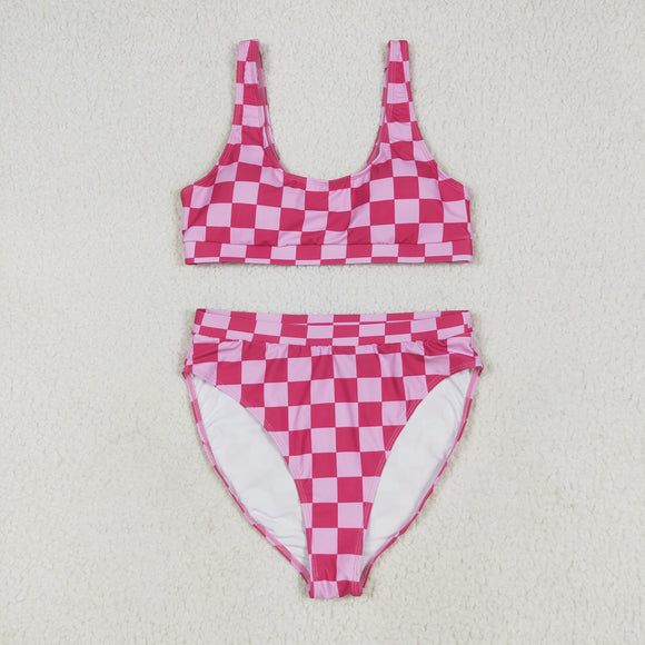 Hot Pink Plaid Adult Swimsuits
