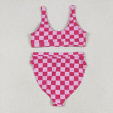 Hot Pink Plaid Adult Swimsuits