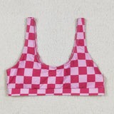 Hot Pink Plaid Adult Swimsuits-Top