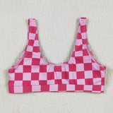 Hot Pink Plaid Adult Swimsuits-Top