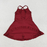 Solid Dark Red Athletic Shorts Girls Swimsuits